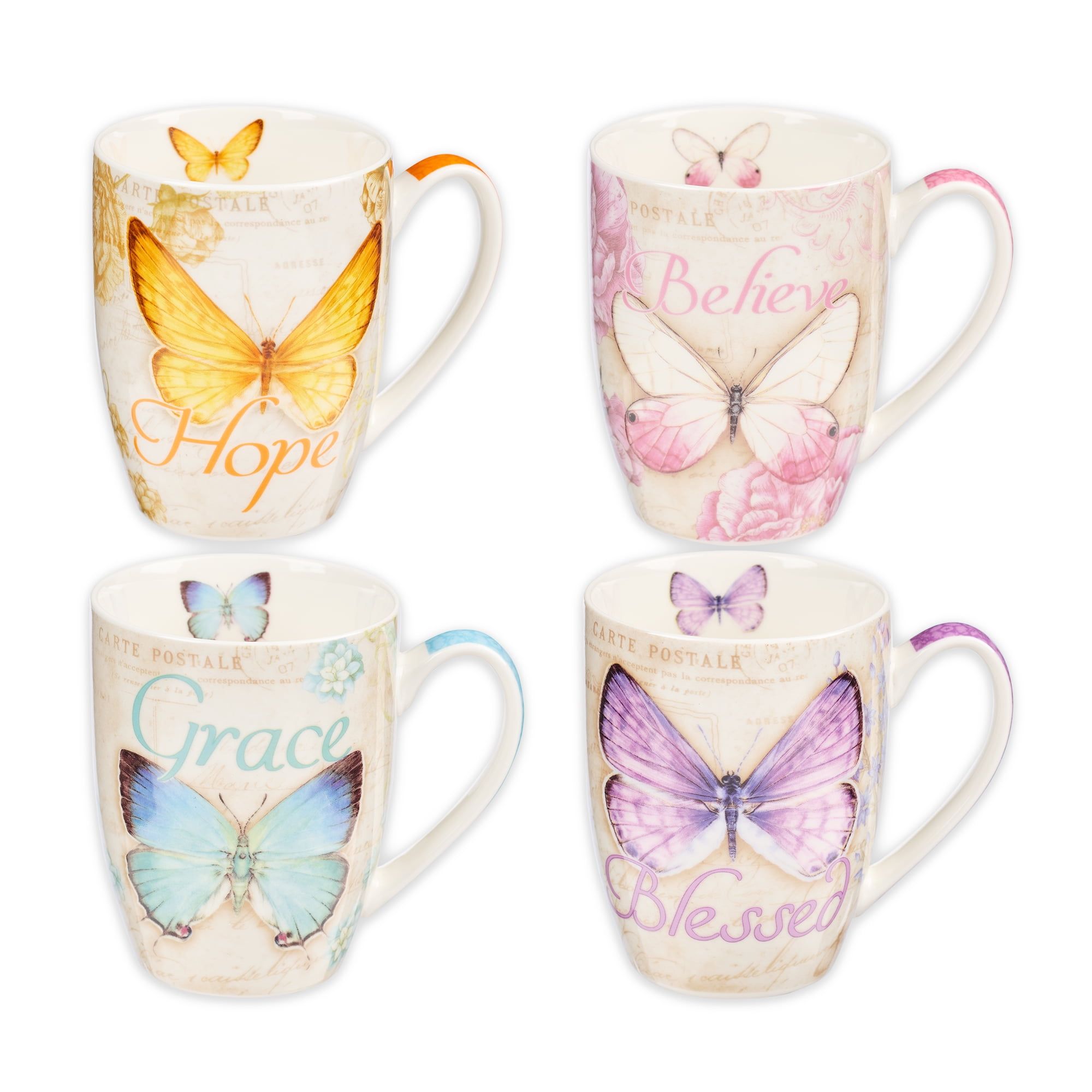 Botanic Butterfly Blessings Ceramic Mug Set with Inspirational Messages