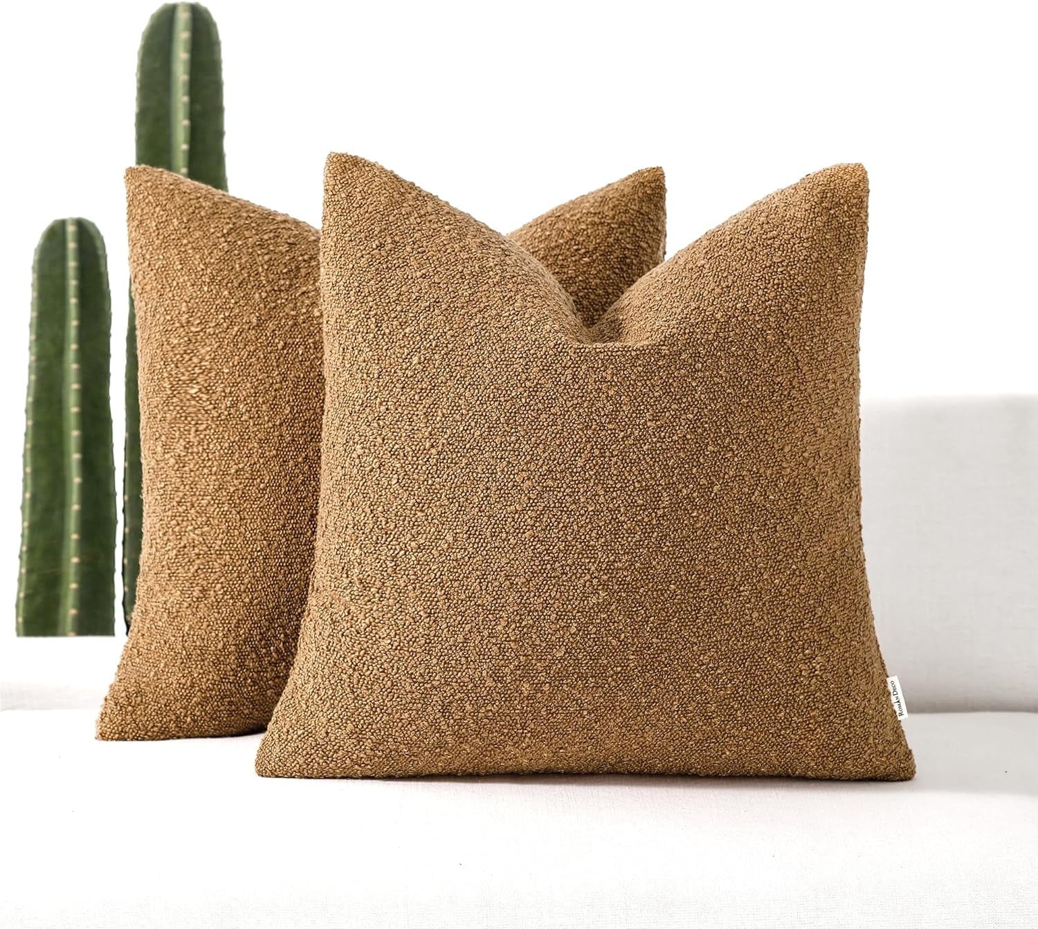 Camel Boucle 18"x18" Textured Throw Pillow Covers, Set of 2