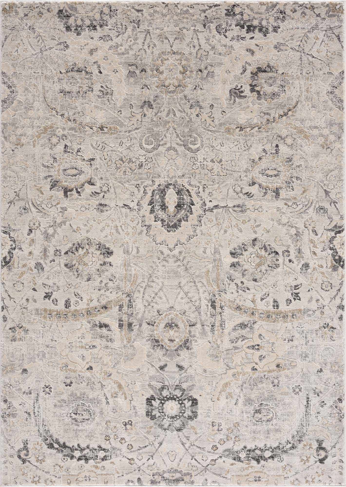 Georgiana Traditional Black and Beige Floral Area Rug