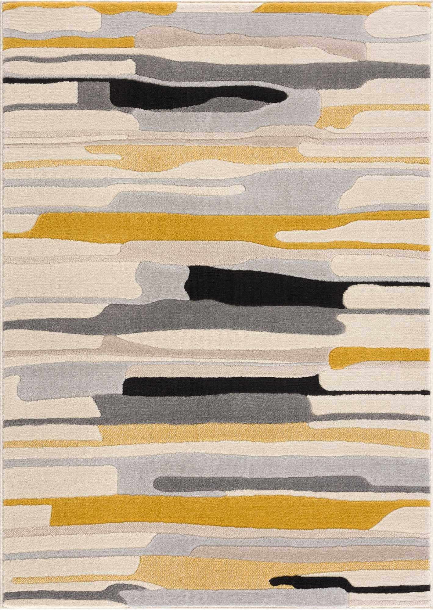 Rectangular Gray Abstract Synthetic 5'3" x 7'3" Rug