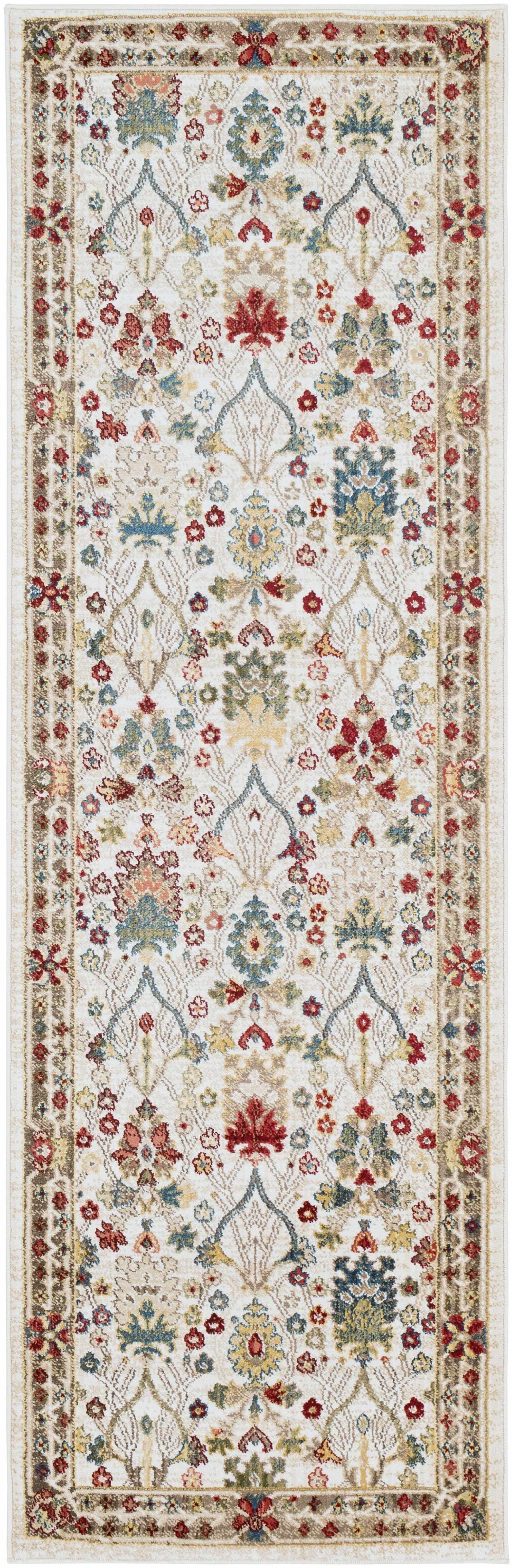 Neola Traditional Floral Bordered Runner Rug in Multicolor Synthetic