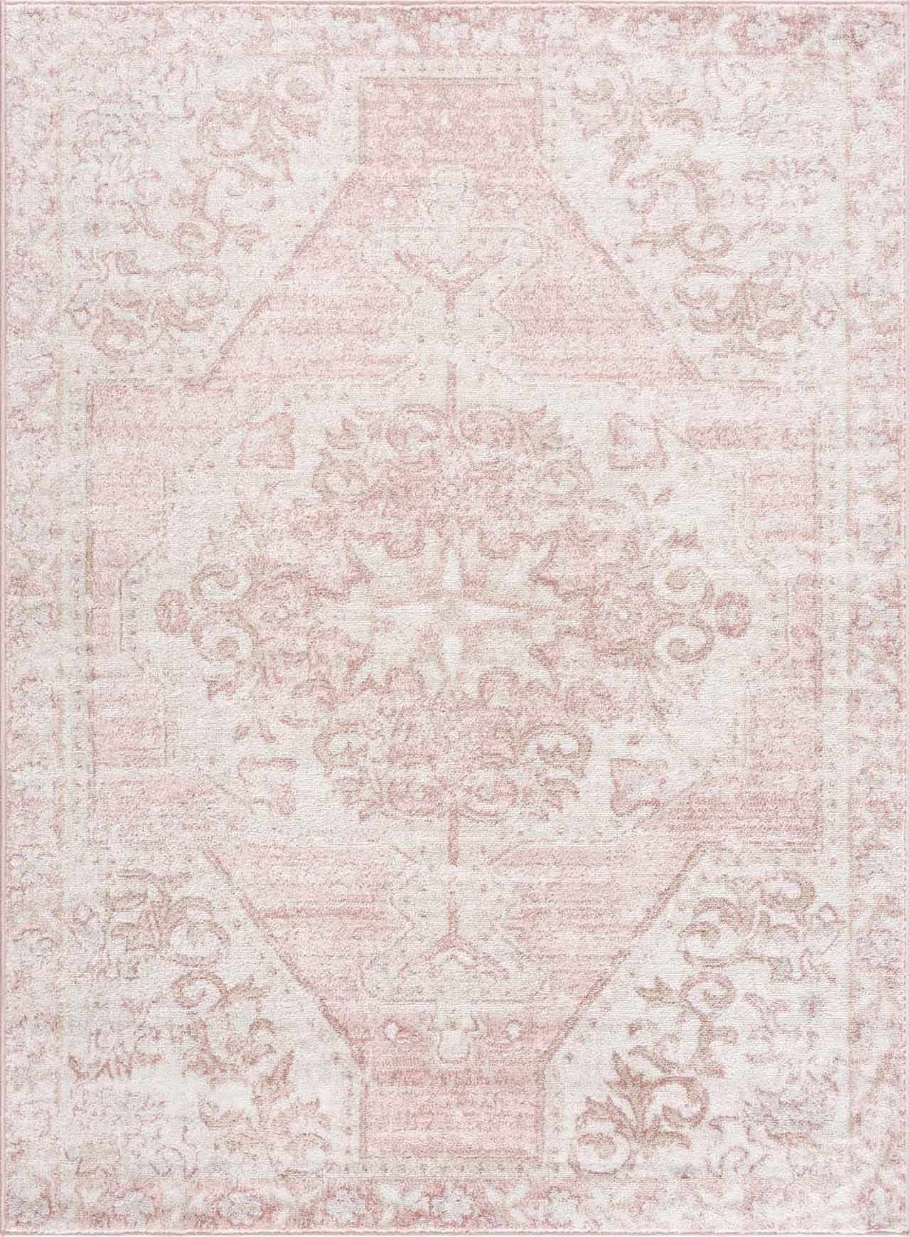 Blush and Pale Pink Bohemian Synthetic Area Rug