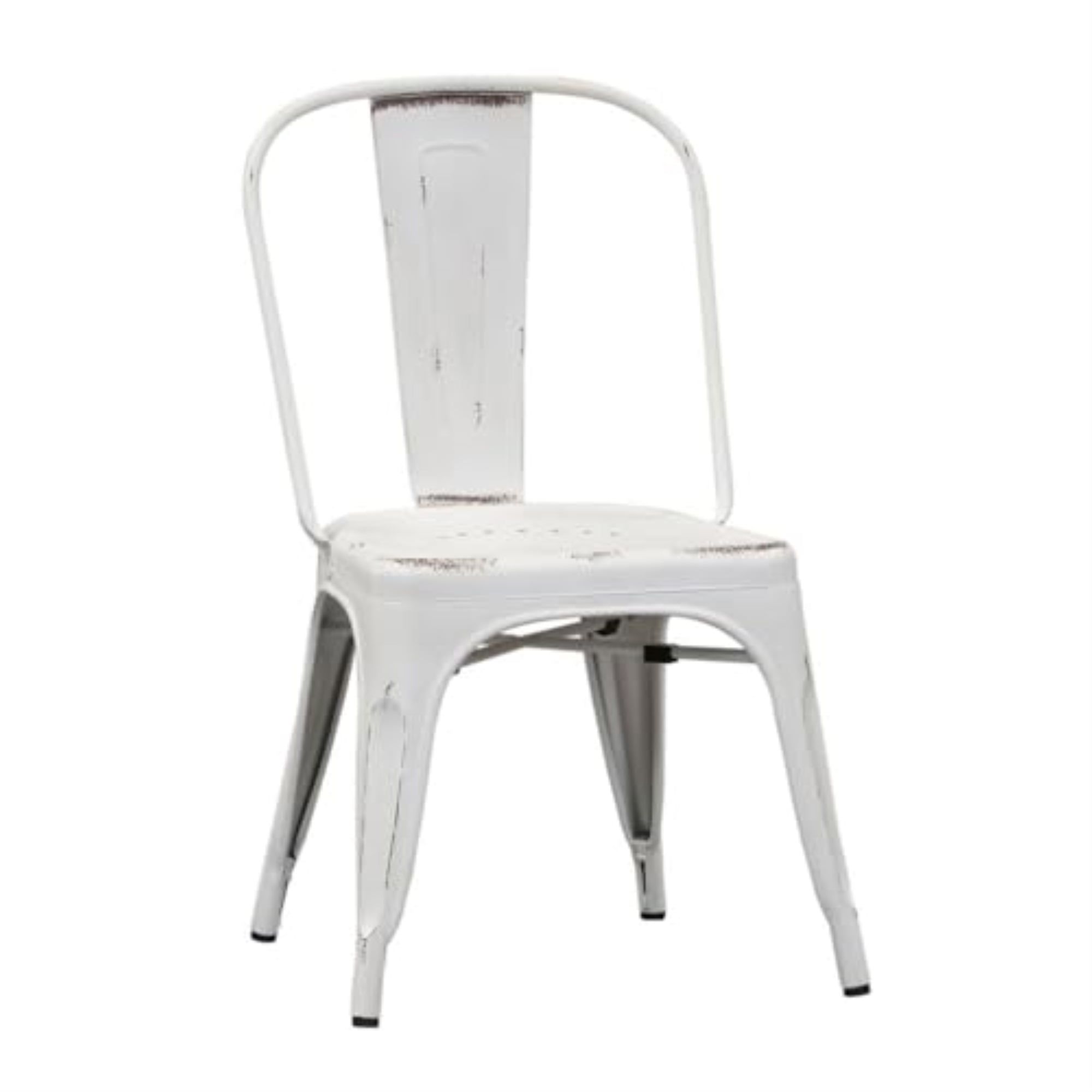 Antique White Distressed Metal Bow Back Side Chair