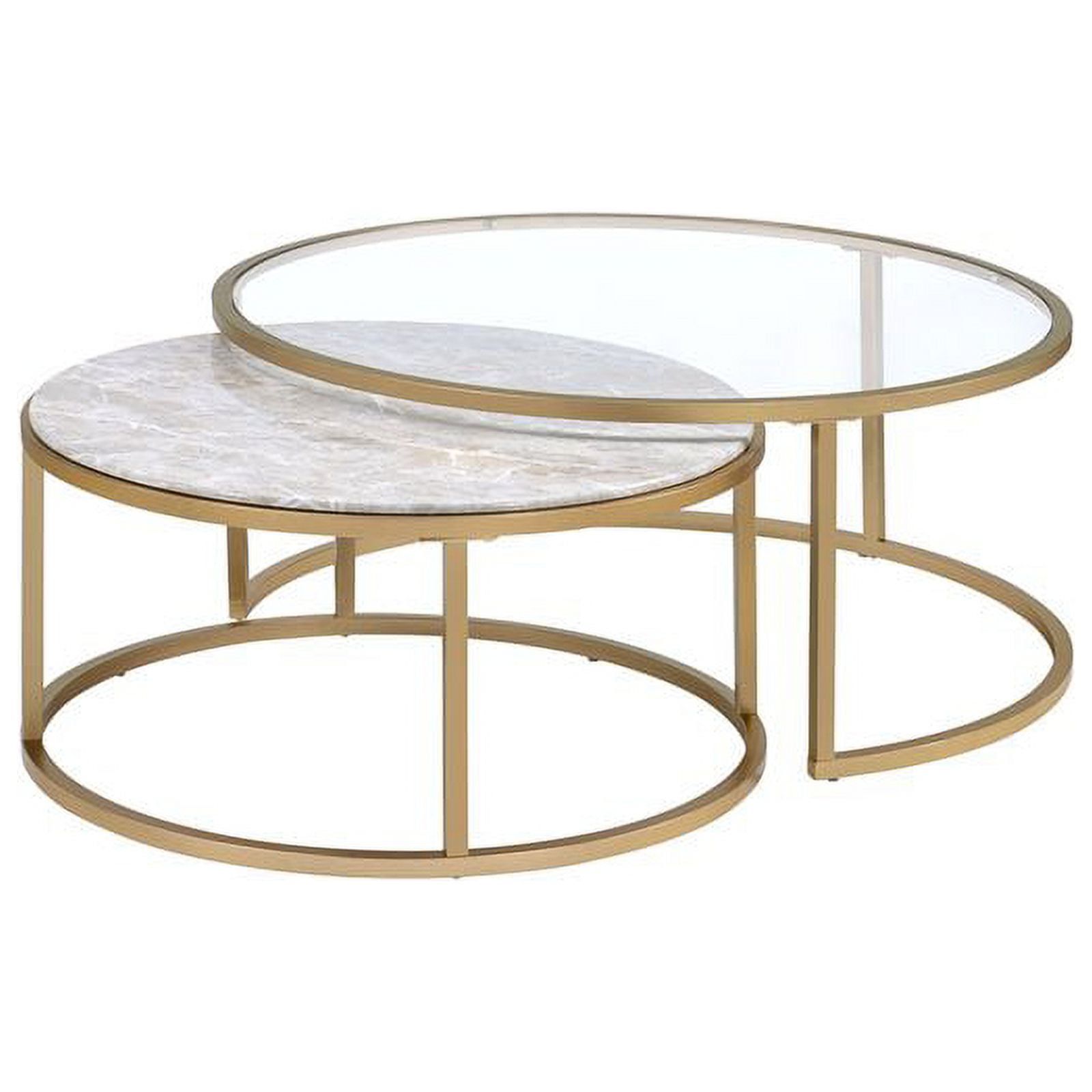 36" Round Faux Marble Gold Metal Nesting Coffee Table Set