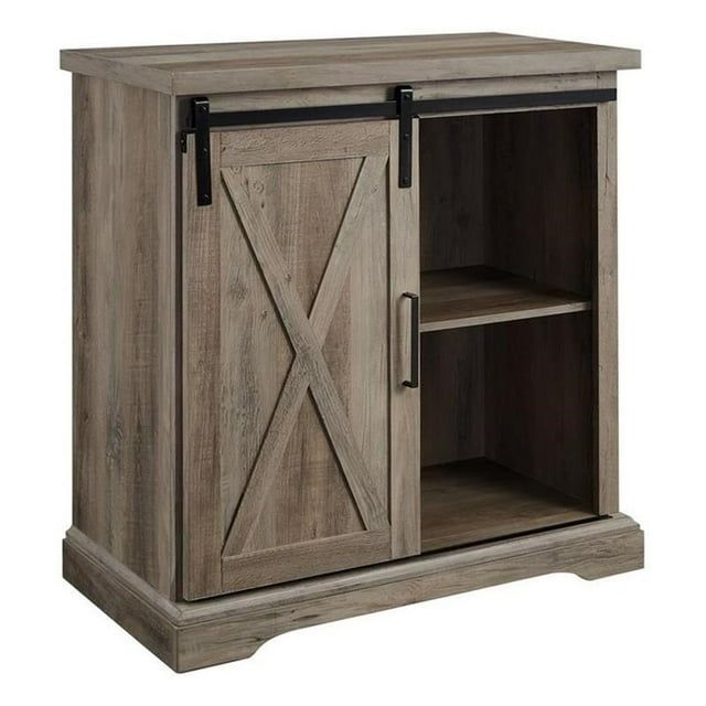 Rustic Farmhouse 32" Grey Wash Buffet with Sliding Barn Door