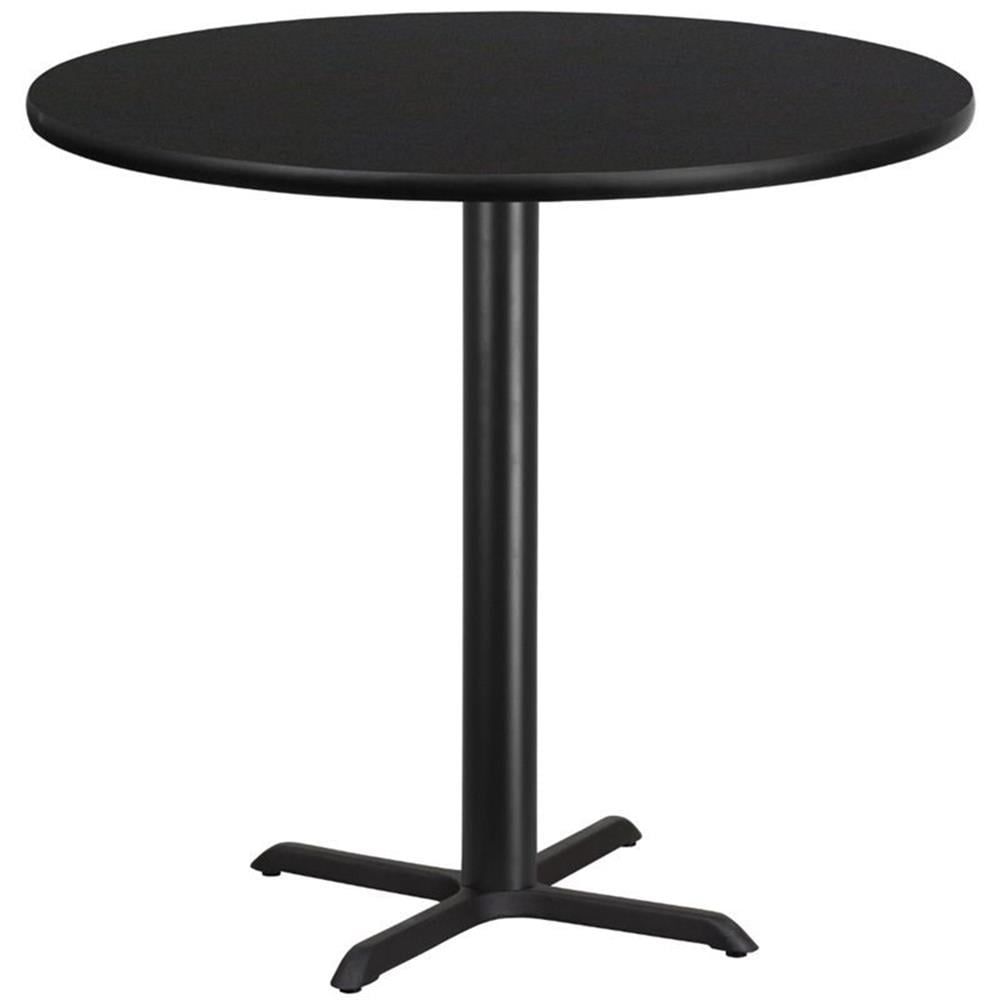 Black Round Laminate Bar Height Table with Steel Pedestal Base