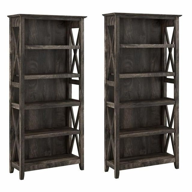 Casual Farmhouse Dark Gray Hickory 5-Shelf Adjustable Bookcase
