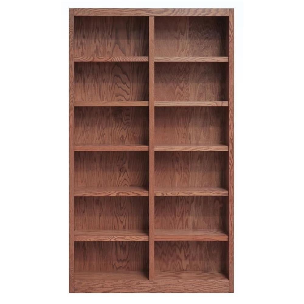 84" Tall Dry Oak Double Wide Adjustable Wood Bookcase