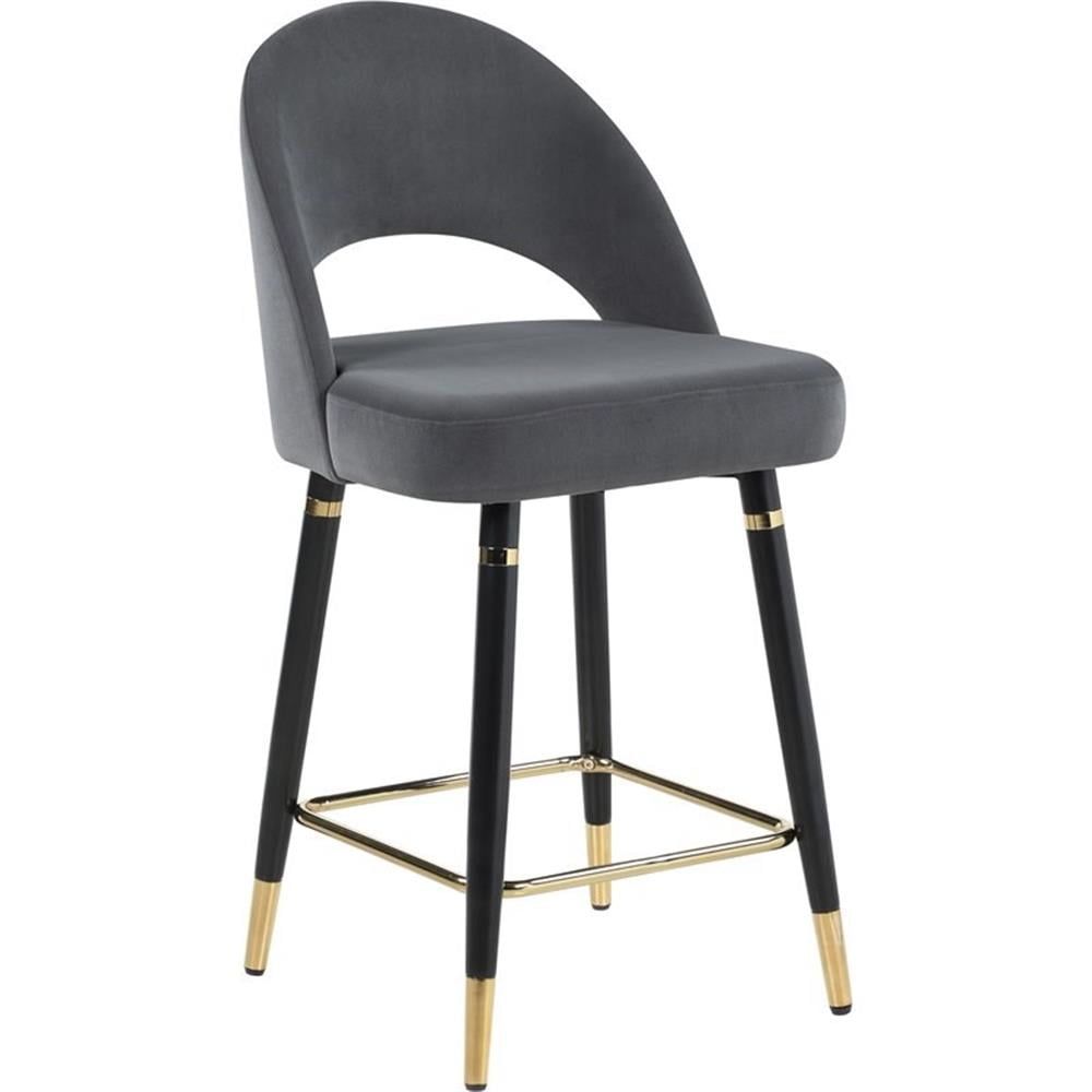 Gray Velvet Arched Back Counter Height Stools with Gold Accents (Set of 2)