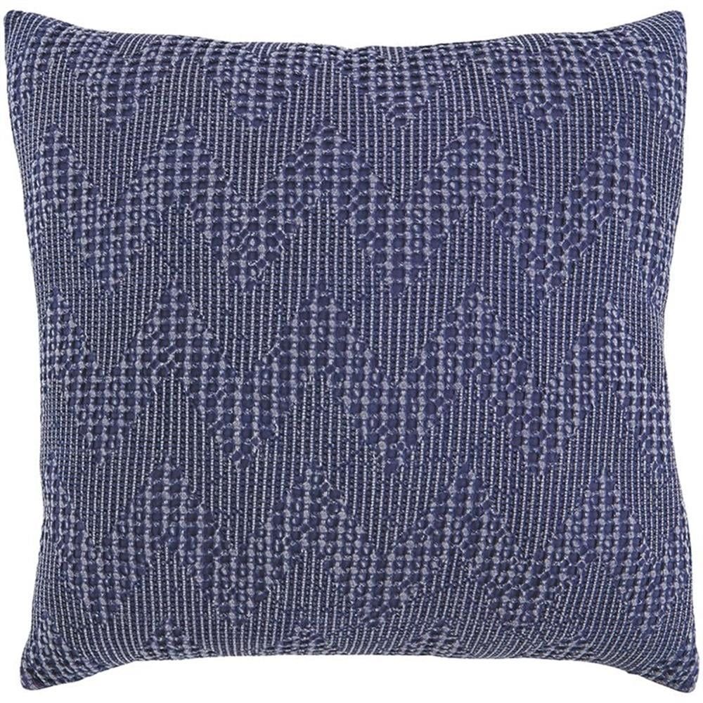 Navy Embroidered Cotton Square Throw Pillow 20x20