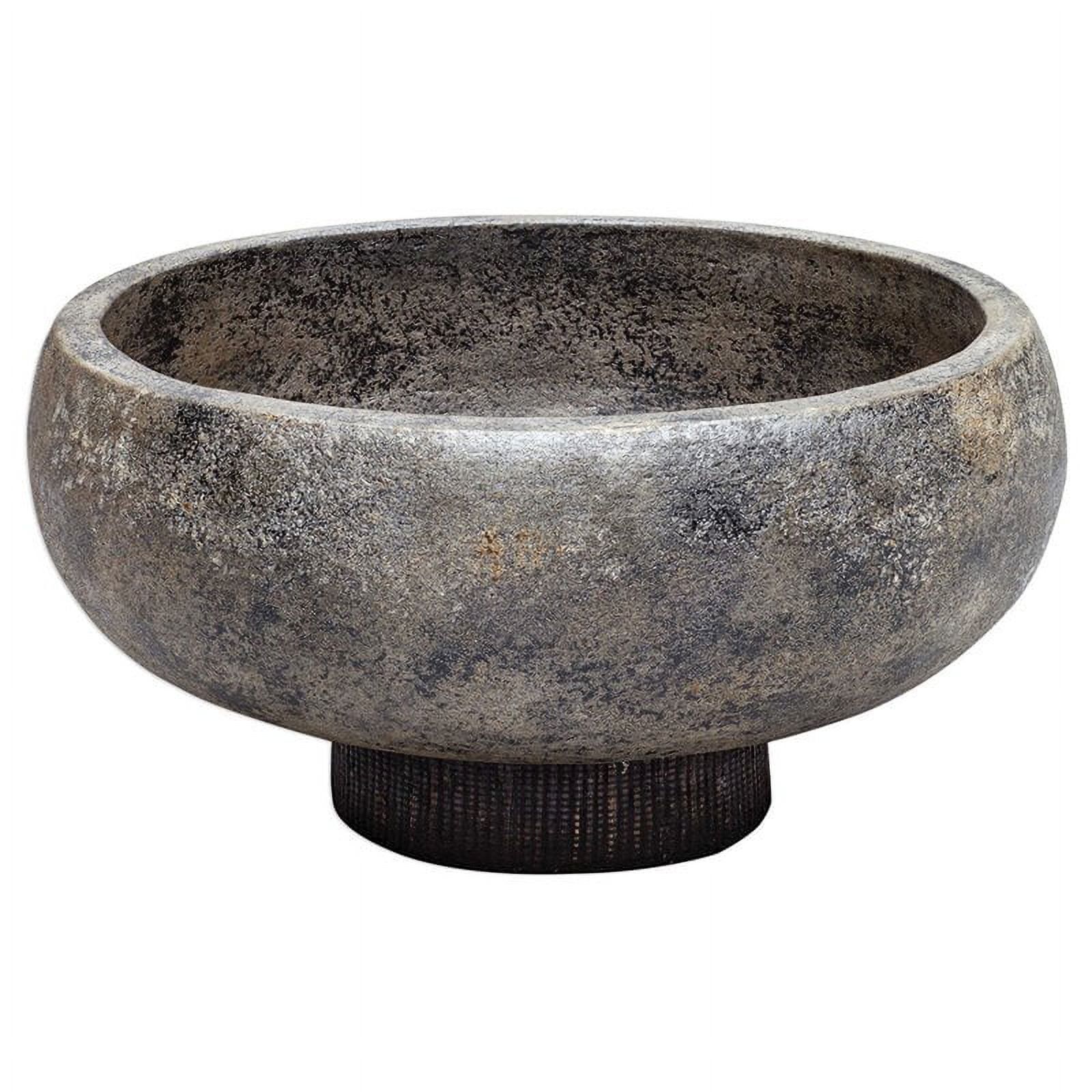 Aged Black and Gold Terracotta Decorative Bowl with Water Hyacinth Stand