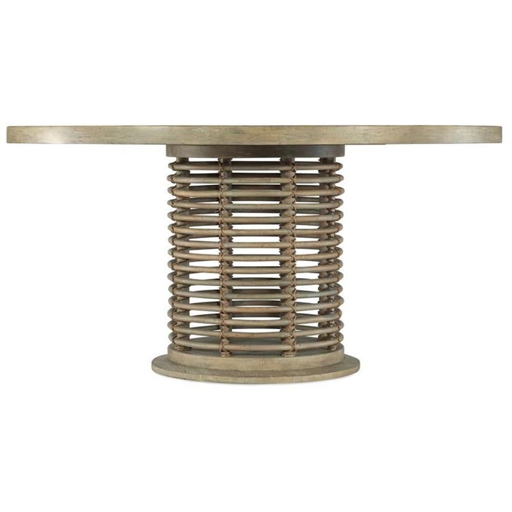 Driftwood Round Rattan and Wood Dining Table for Six