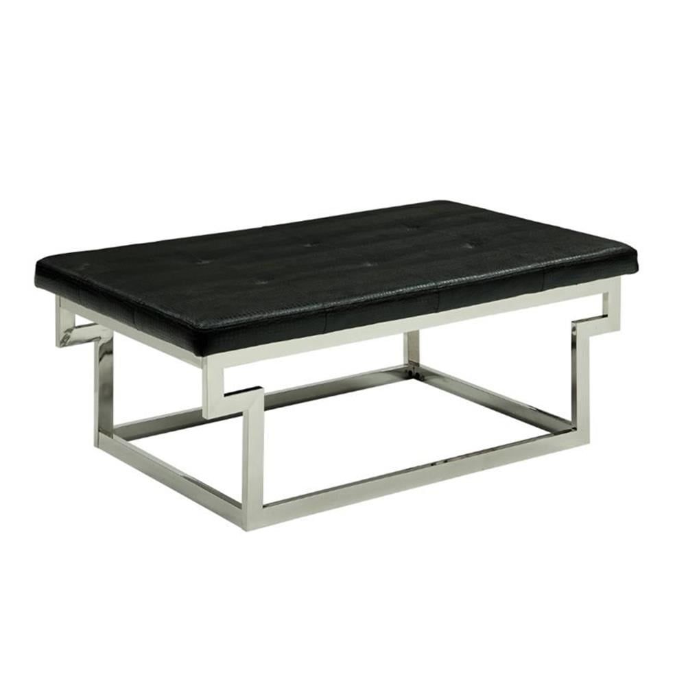 Black Faux Leather Tufted Bench with Chrome Base