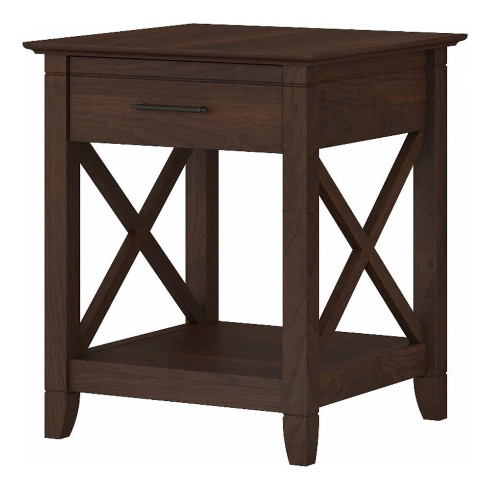 Bing Cherry Wood and Metal End Table with Storage