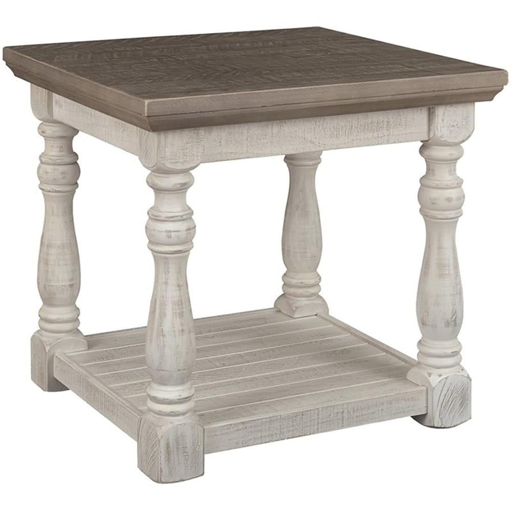 Gray and White Rustic Farmhouse End Table with Shelf