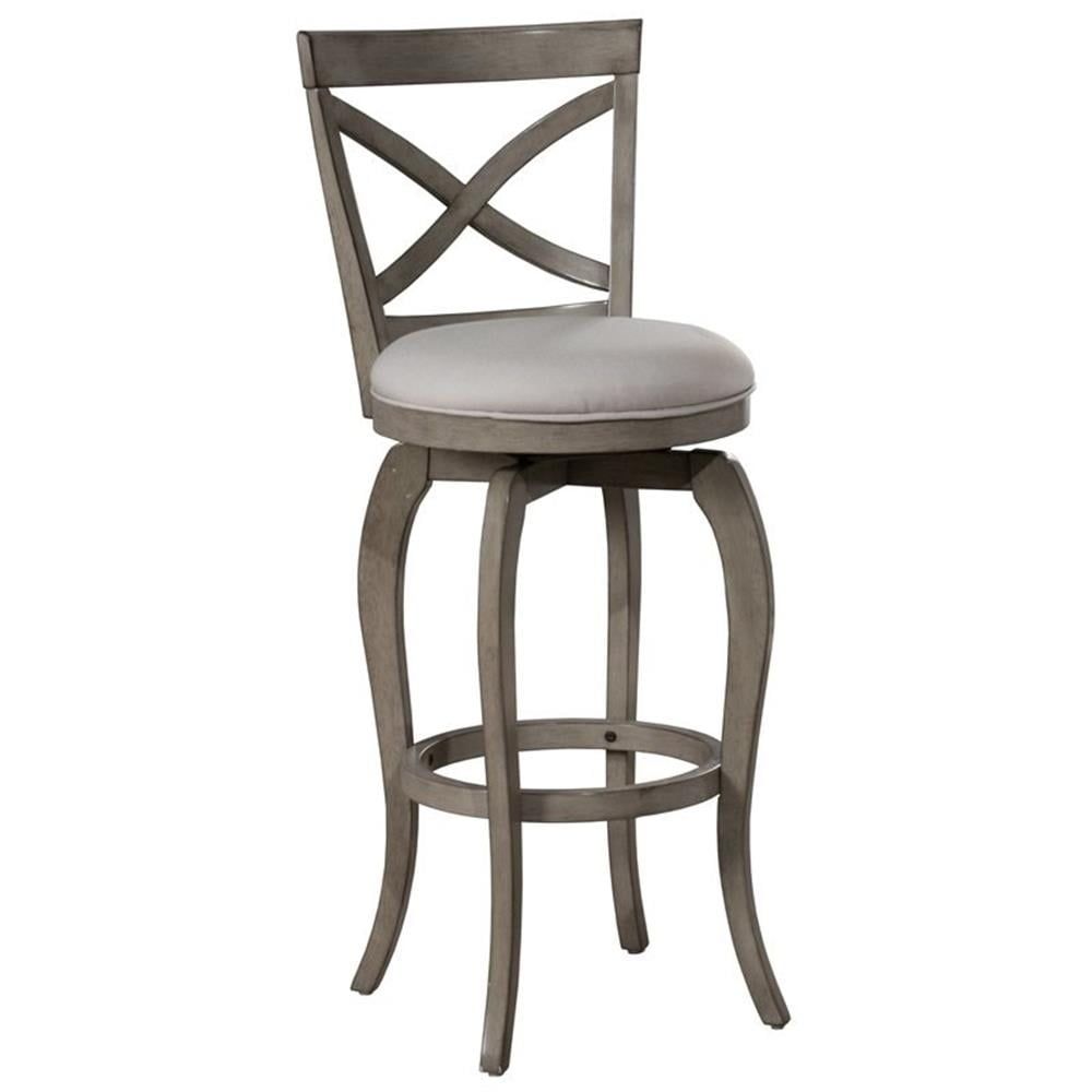 Aged Gray Wood Swivel Bar Stool with Polyester Cushion