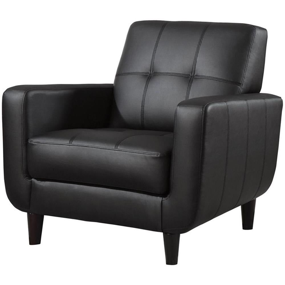 Casual Black Faux Leather Accent Chair with Cappuccino Legs