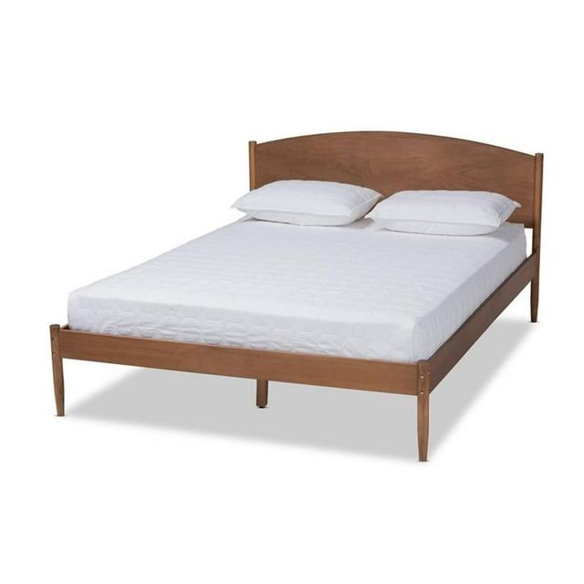 Walnut Wood Full Platform Bed with Upholstered Headboard