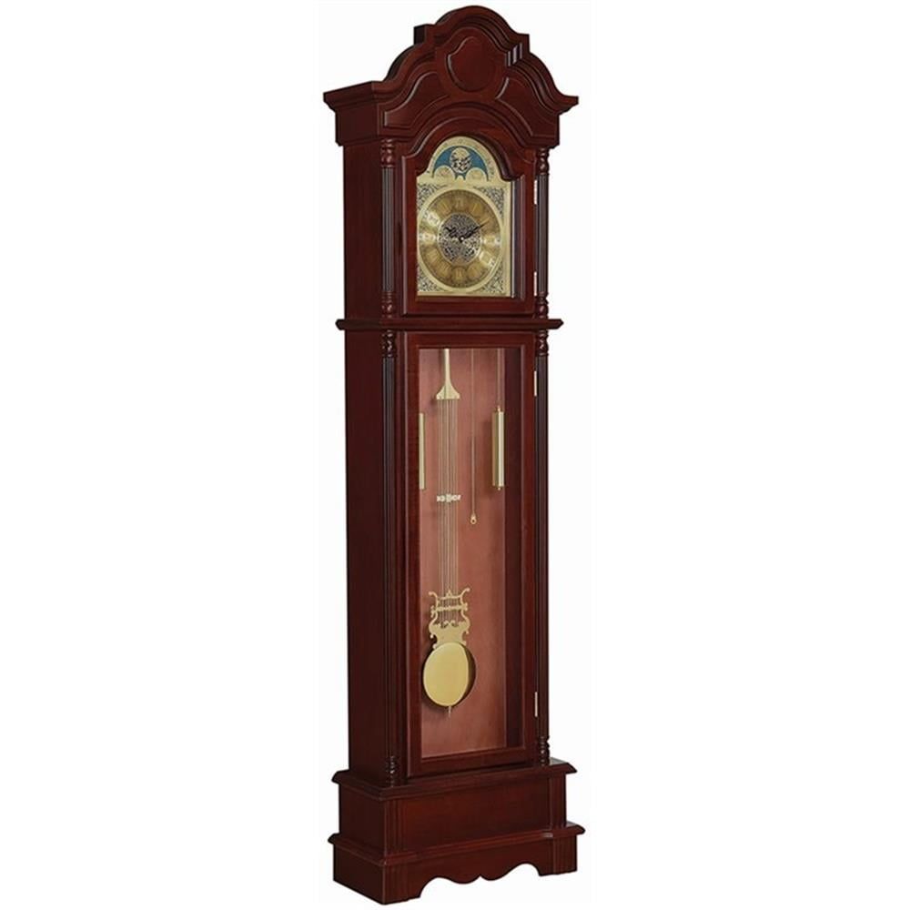 Brown Red Grandfather Clock with Gold Details and Chime