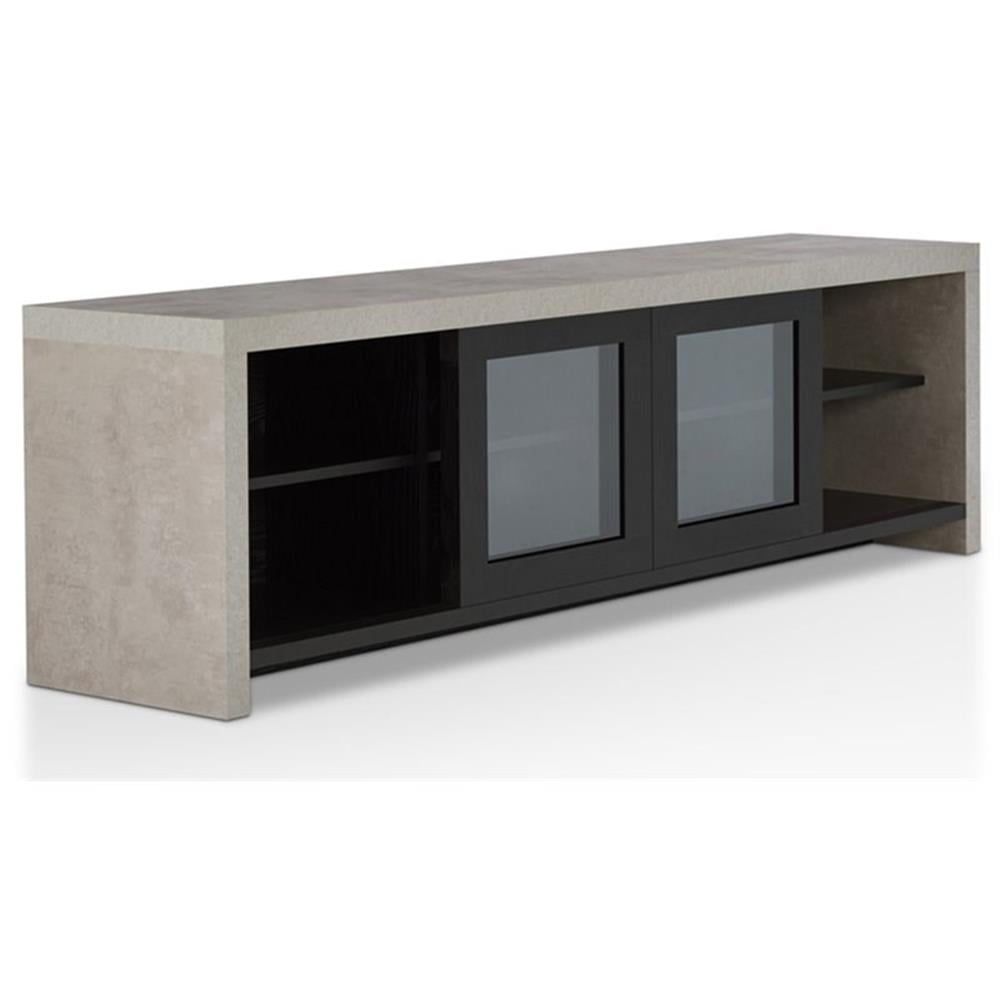 Industrial Black and Cement 70.86-Inch Wood TV Stand with Sliding Doors