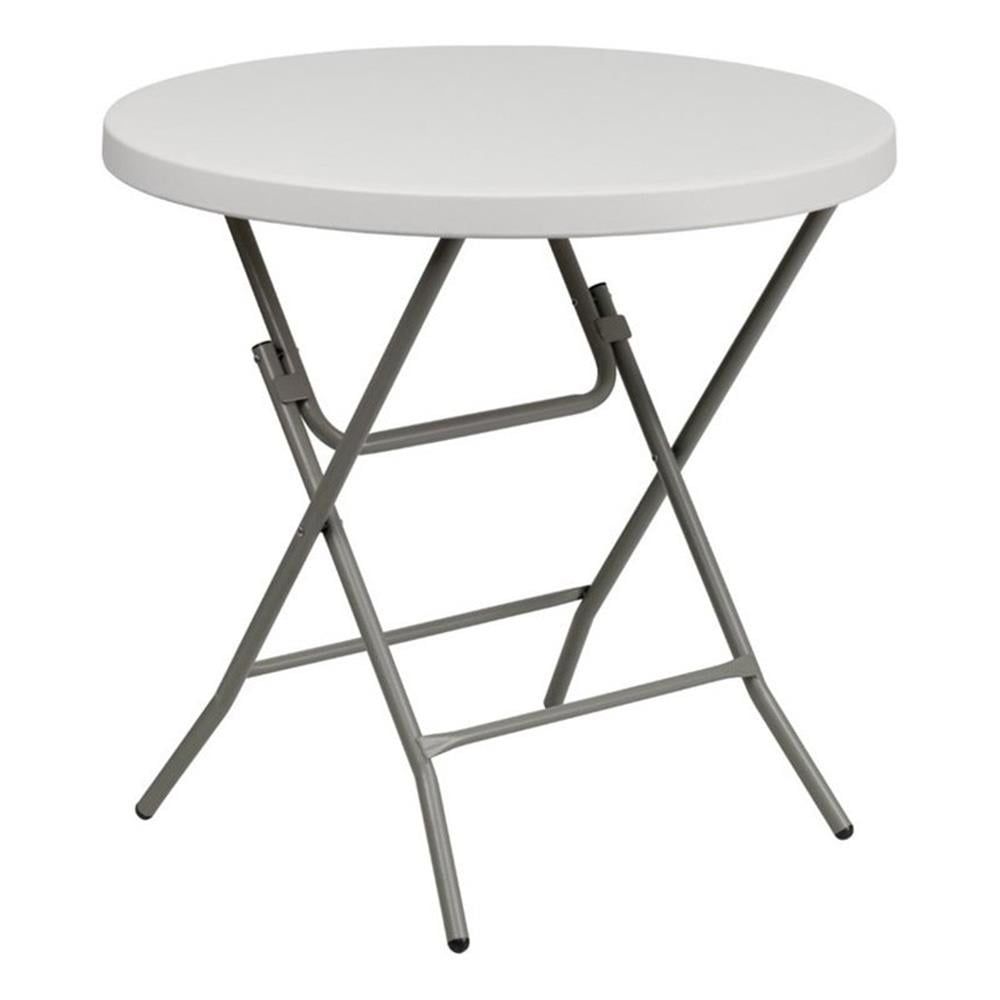 Granite White Round Folding Table with Metal Legs