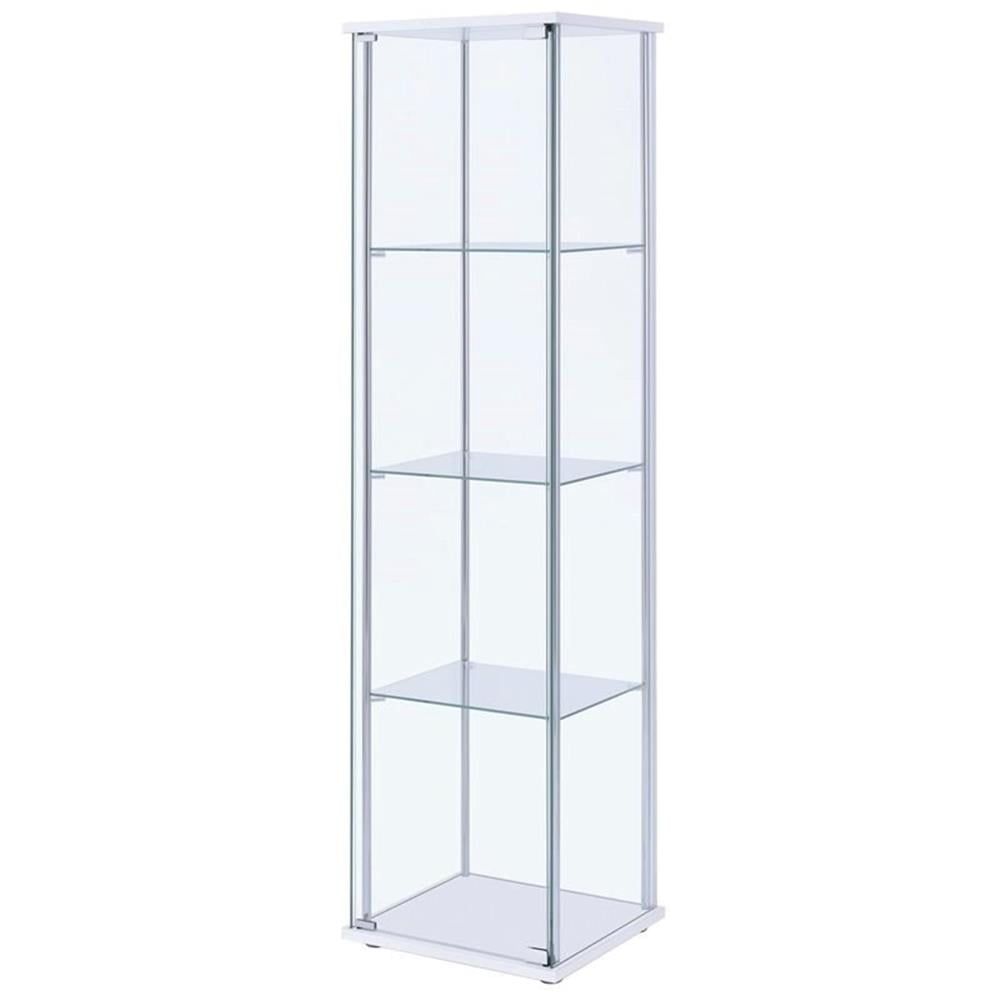 White Modern Metal and Glass 4-Shelf Curio Cabinet