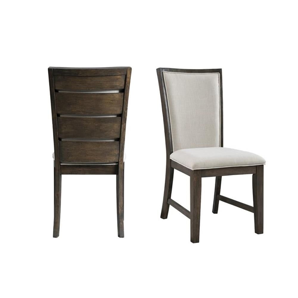 Gray Upholstered Slat Back Side Chair with Walnut Finish