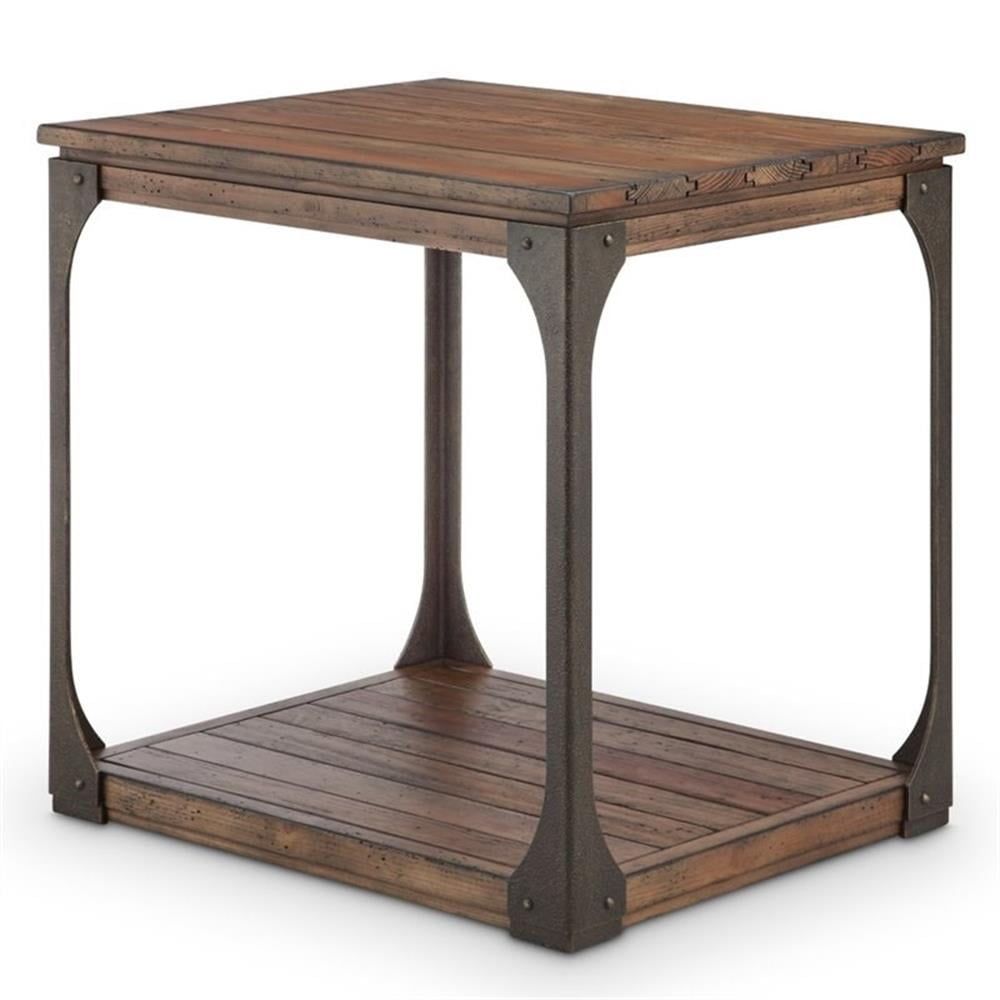 Bourbon Finish Pine and Iron Industrial End Table