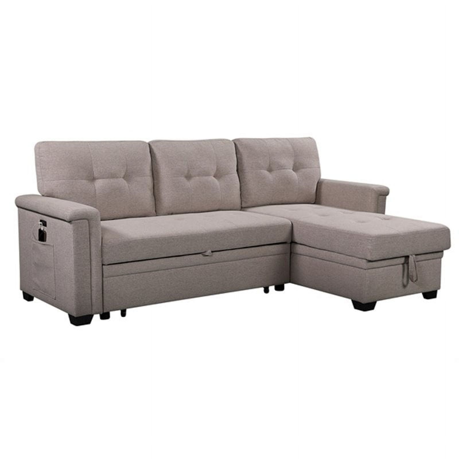 Ashlyn Light Gray Tufted Fabric Sectional with USB Ports and Storage