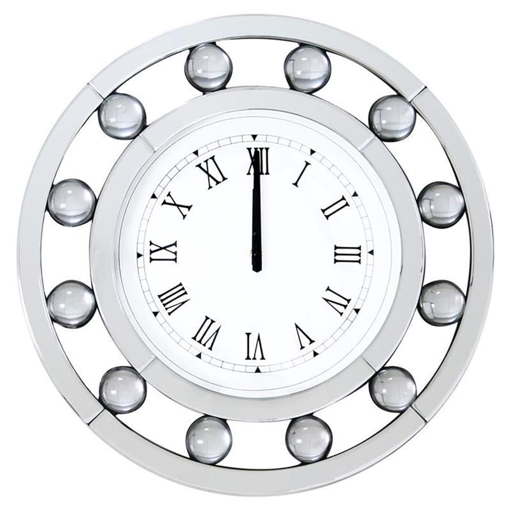 Mirrored Round Wall Clock with Floating Crystal Accents