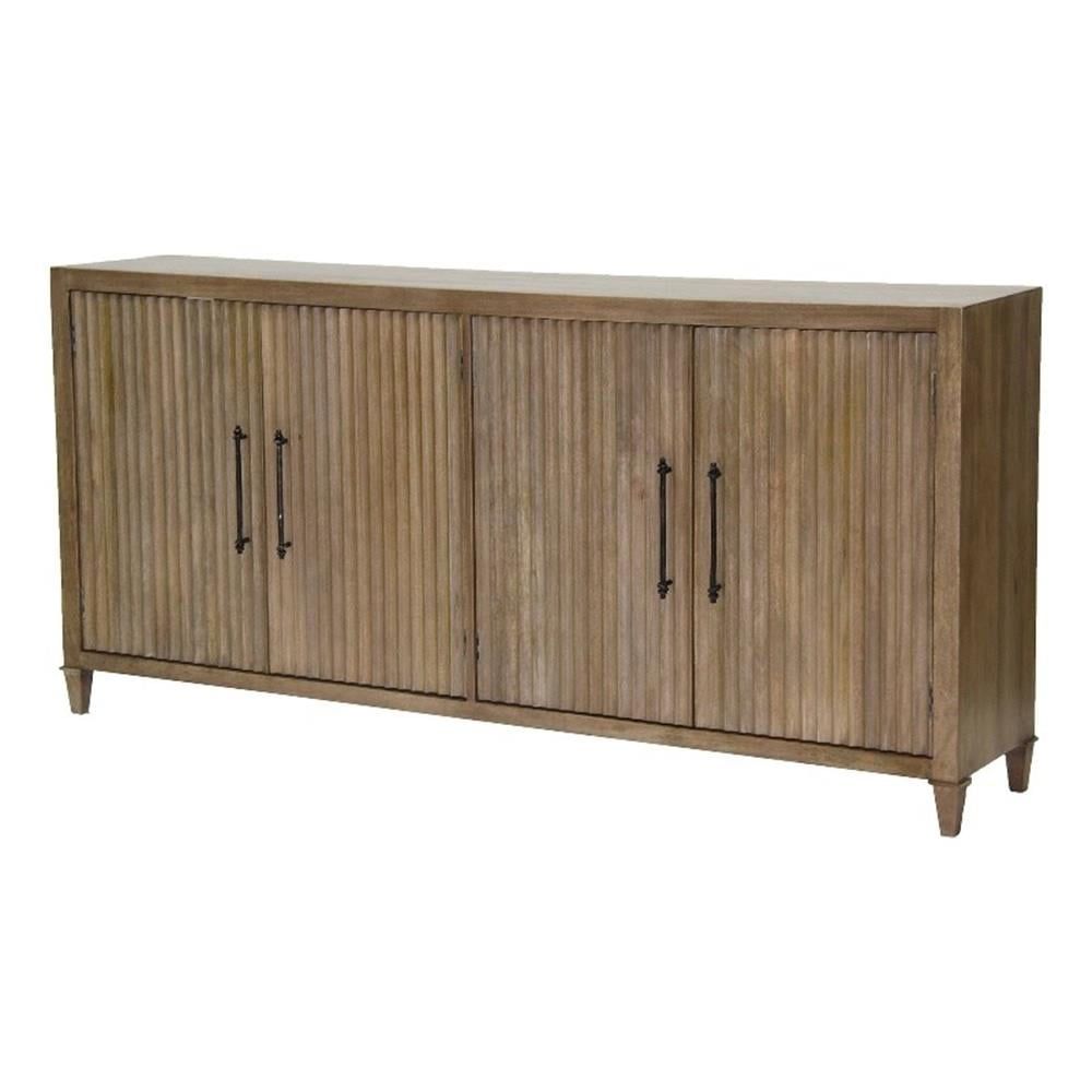 Farmhouse Brown Wood TV Console with Cabinet, 76"