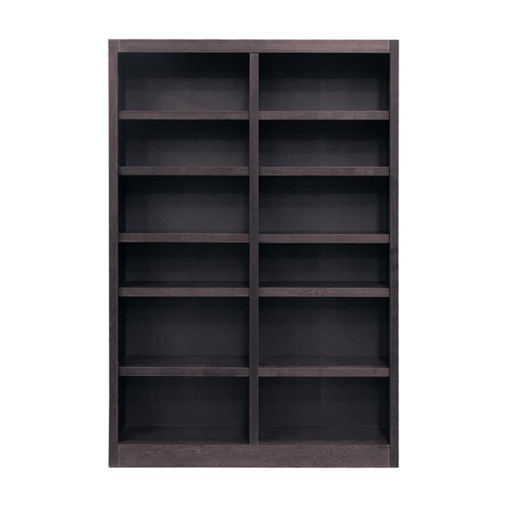 Espresso Finish Solid Wood Double Wide 12-Shelf Adjustable Bookcase