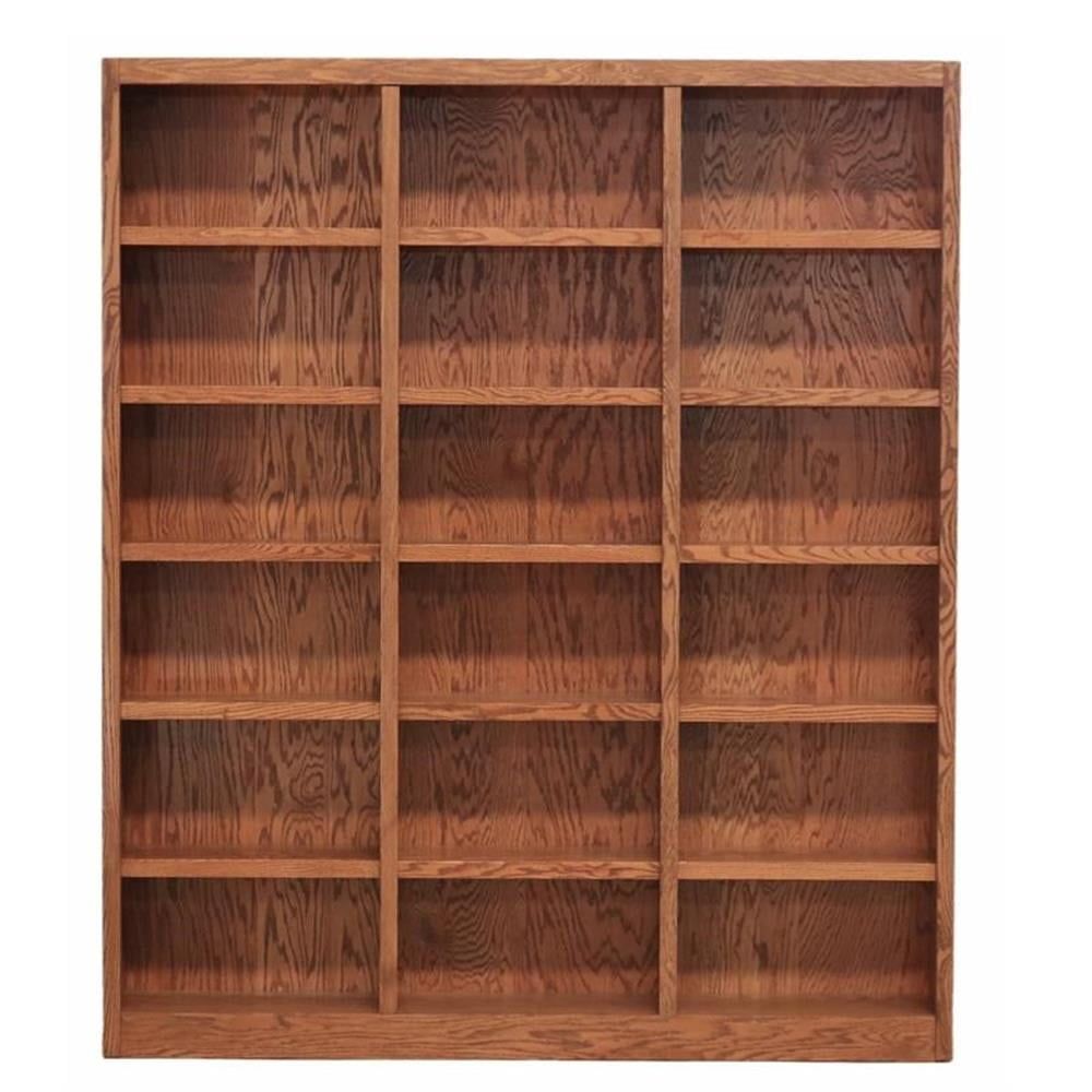 Traditional 84" Tall Dry Oak Triple Wide 18-Shelf Wood Bookcase