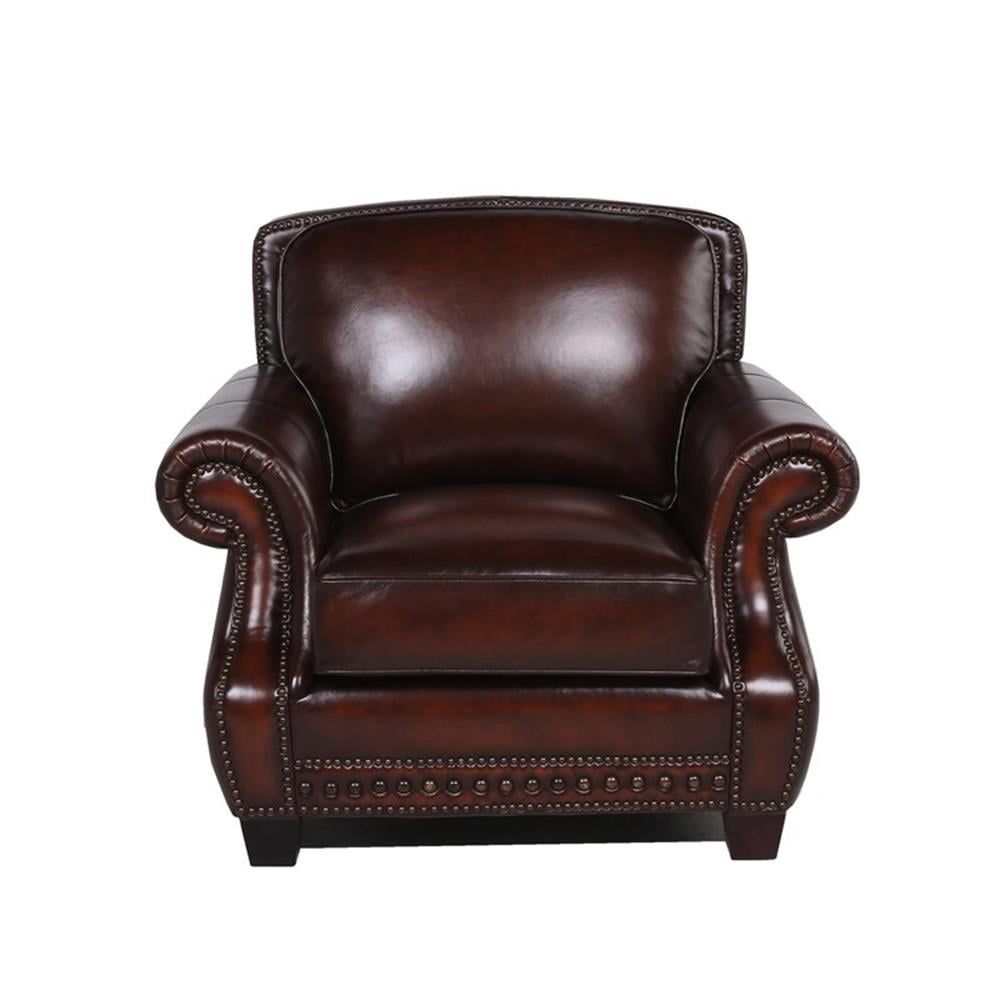 Classic Nailhead-Trimmed Leather Accent Chair in Brown