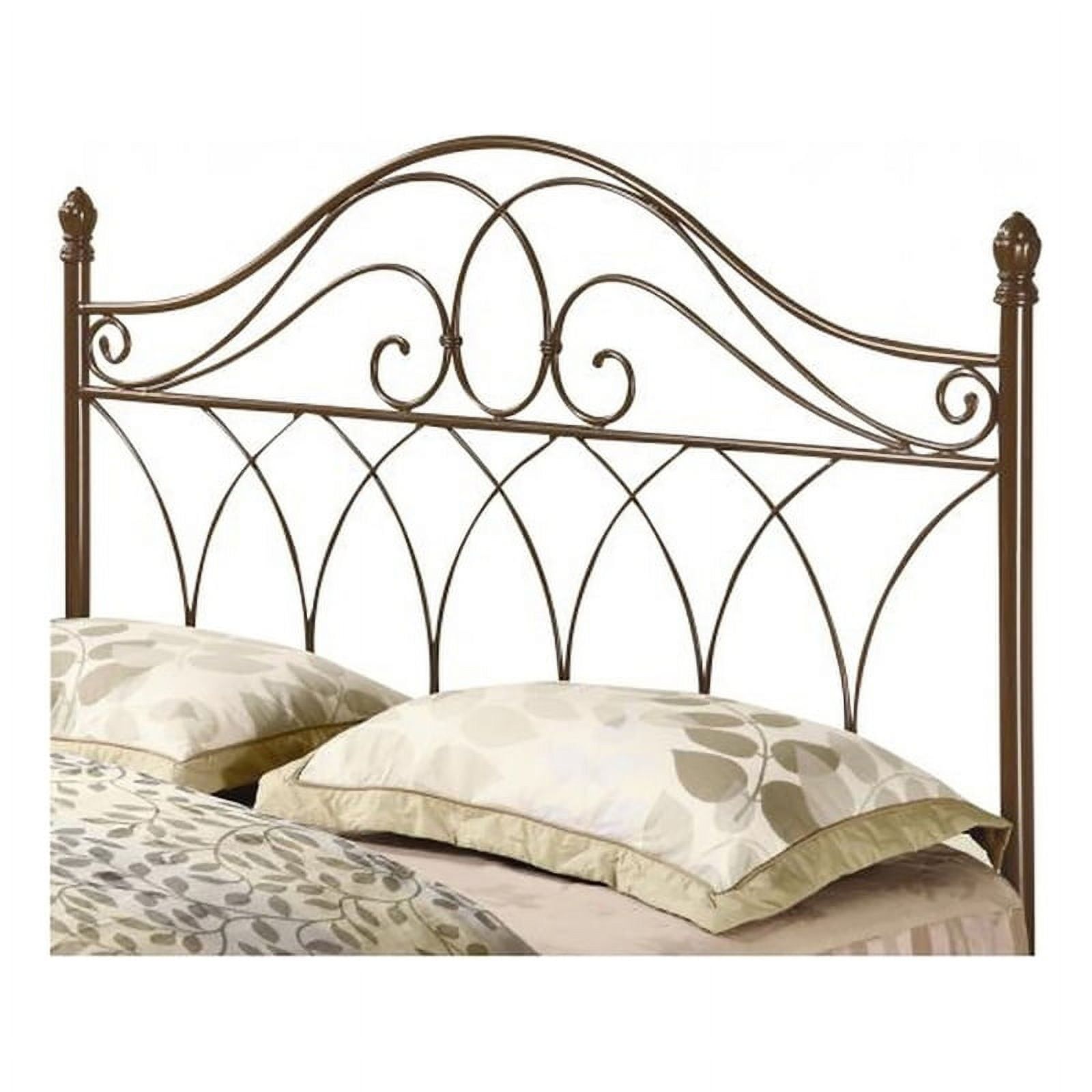 Rich Brown Full Queen Metal Headboard with Scrolled Design