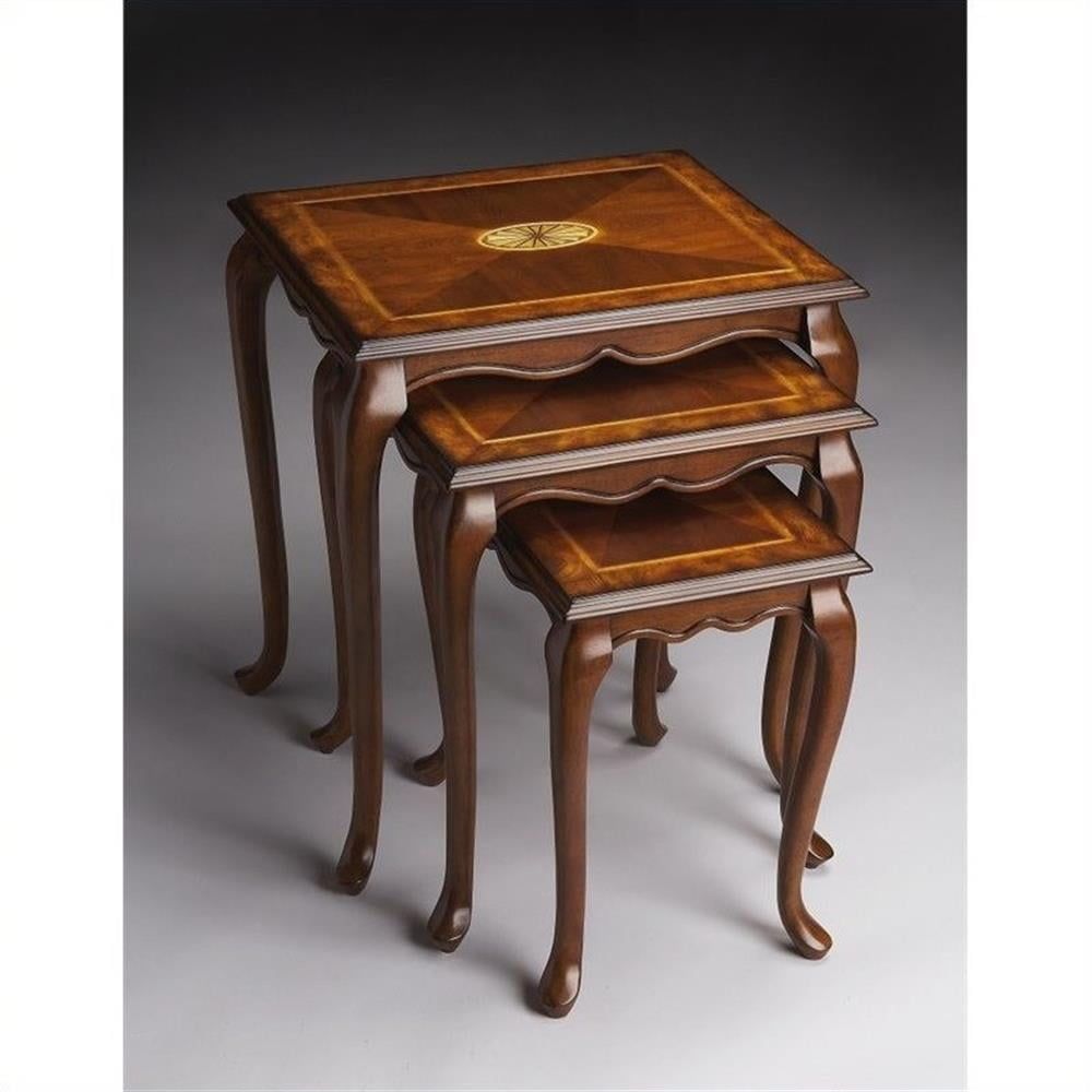 Traditional Cherry and Maple Veneer Nesting Tables Set of 3