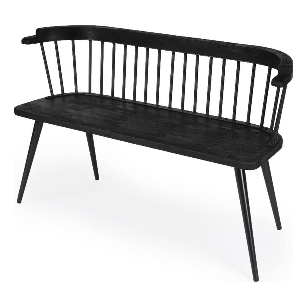 Black Mango Wood and Iron Spindle Back Bench