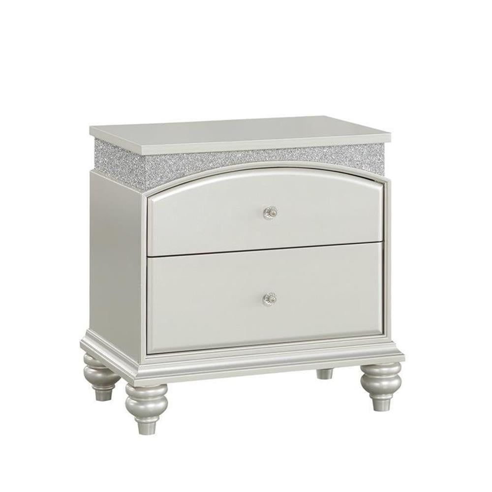 Platinum 2-Drawer Nightstand with Crystal Accents