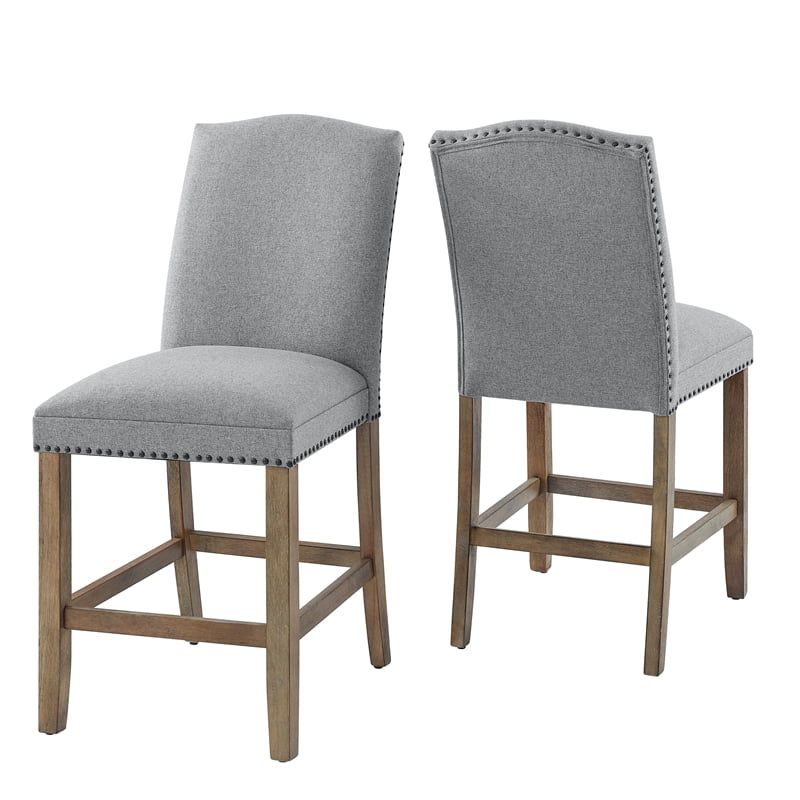 Driftwood Gray Wood & Fabric Counter Chair with Nailhead Trim