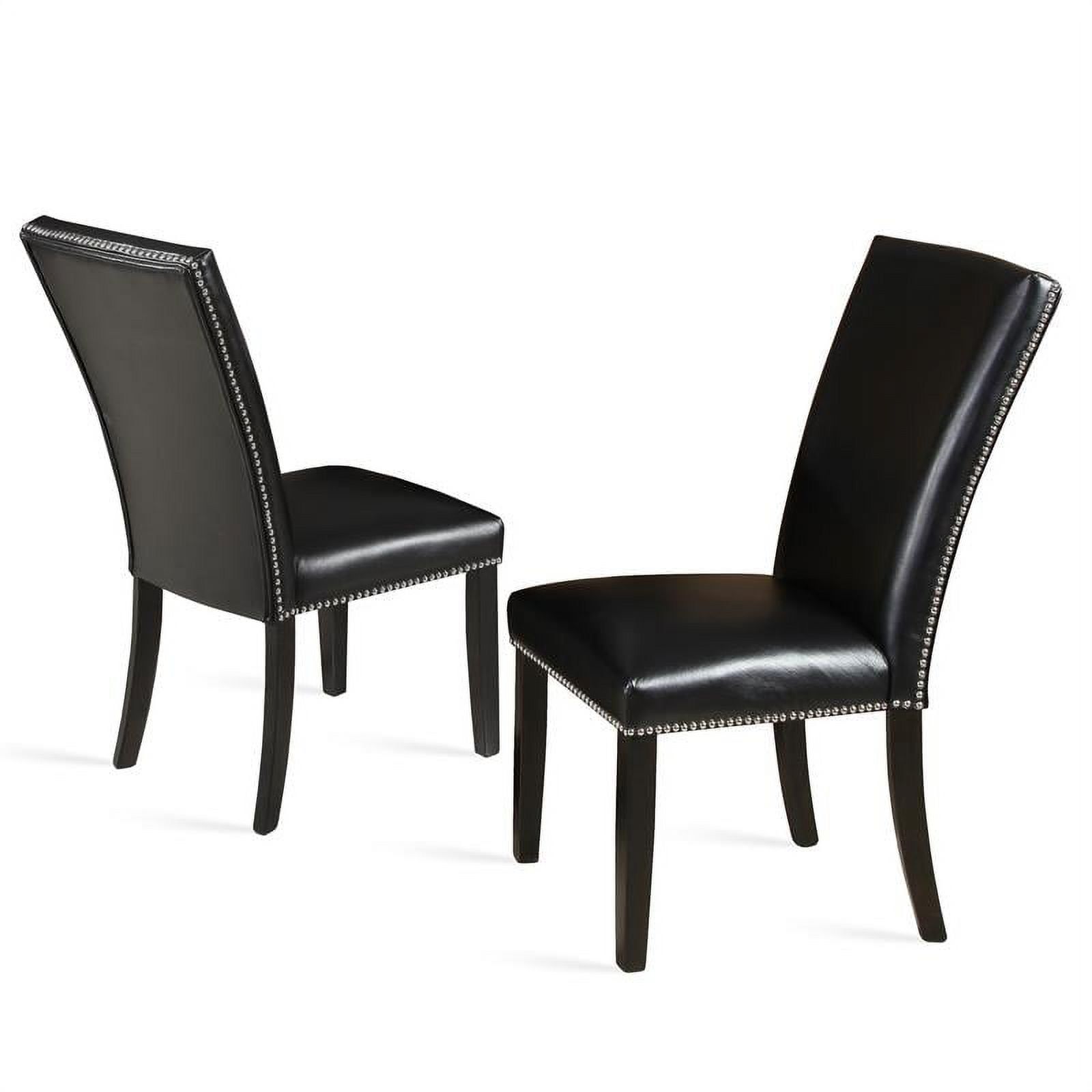 Elegant Black Faux Leather Side Chair with Nickel Nail Head Trim