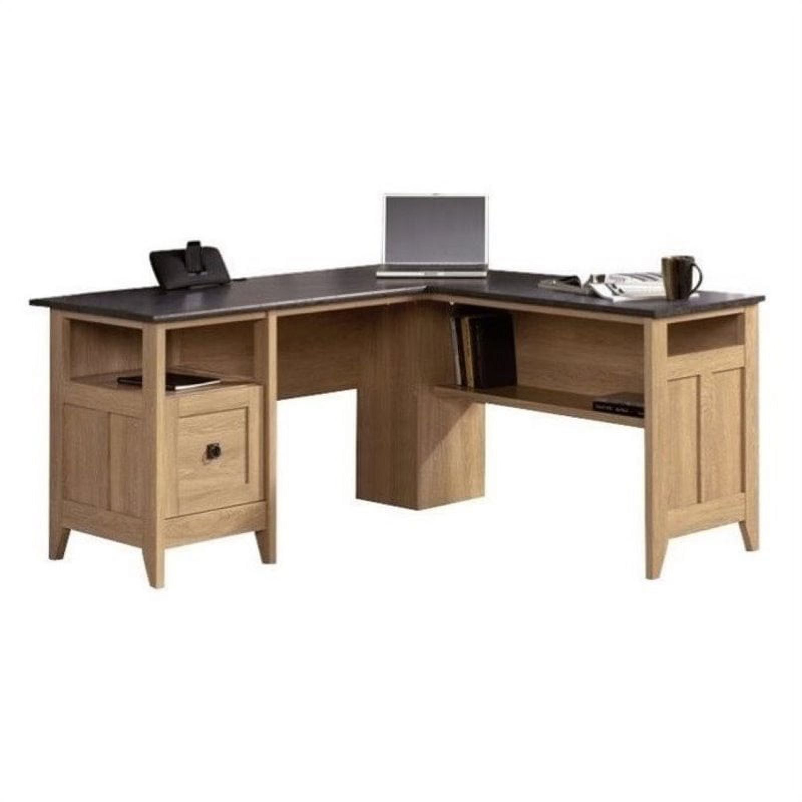 Dover Oak L-Shaped Corner Computer Desk with Filing Drawer