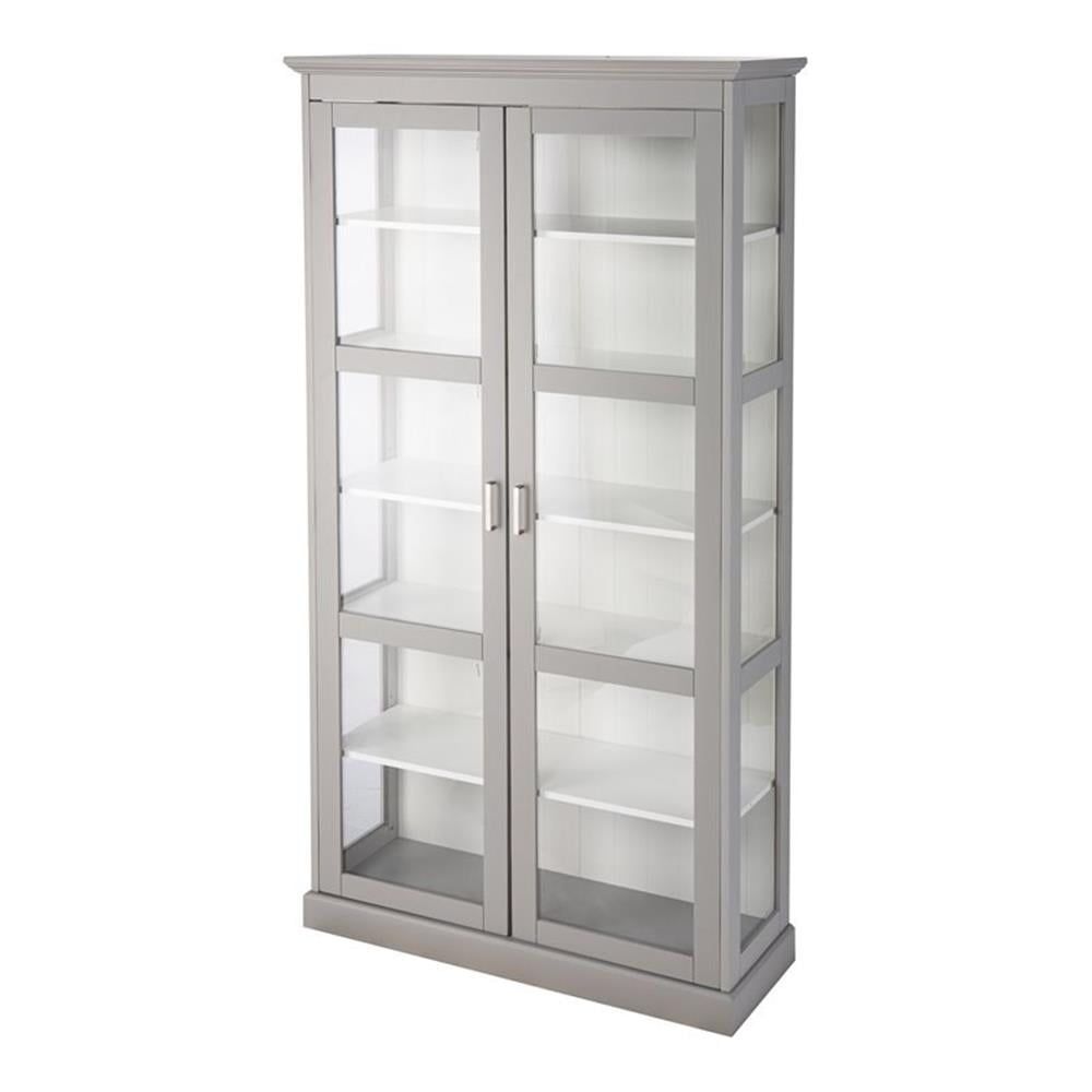 Gray Engineered Wood Tall Curio Cabinet with Glass Doors