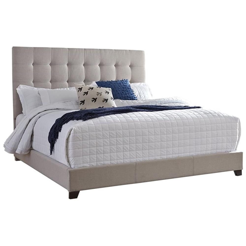 Beige Tufted Upholstered King Panel Bed with Wood Frame