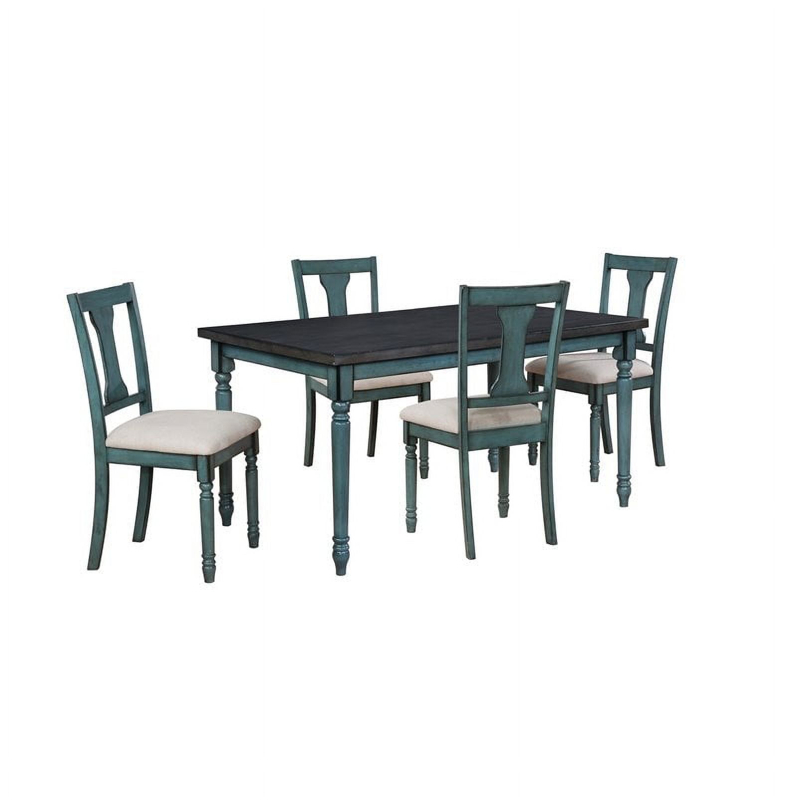 Teal Blue Distressed Wood 5-Piece Dining Set with Upholstered Chairs