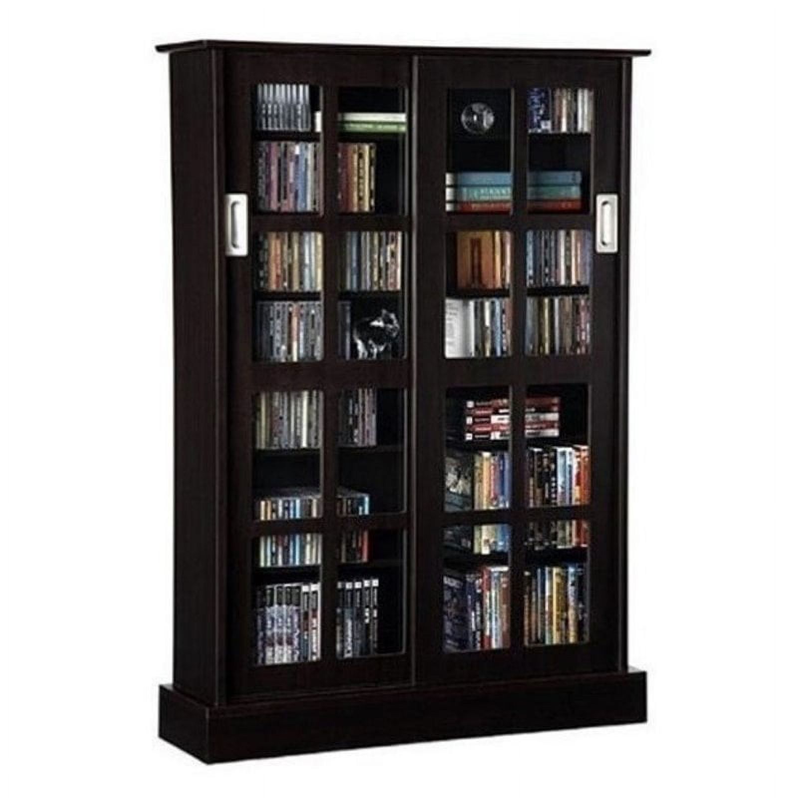 Espresso Sliding Glass Door Media Cabinet with Adjustable Shelves