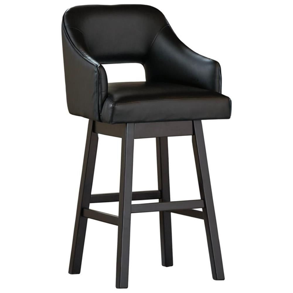 Black Faux Leather Swivel Barstool with Dark Wood Frame, Set of 2