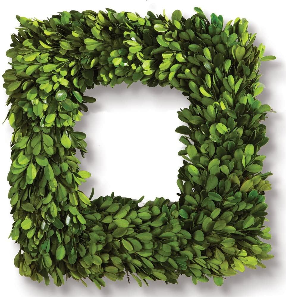 Artful English Boxwood Square Wreath, 16" Preserved Greenery