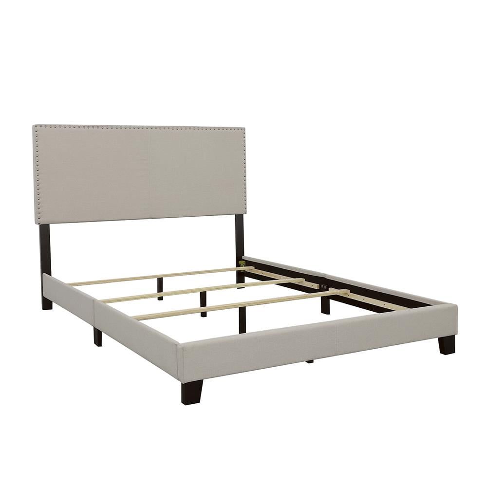 Ivory King Upholstered Wood Frame Bed with Nailhead Trim