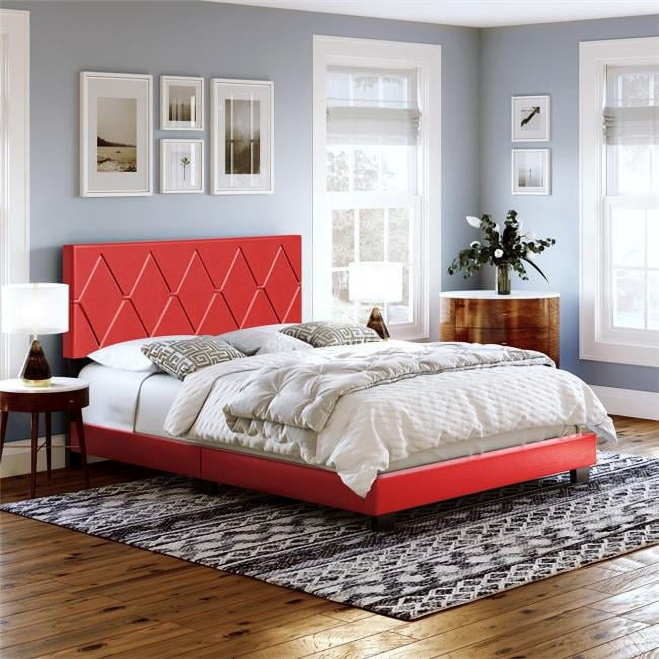 Ciara Queen Multicolor Faux Leather Tufted Upholstered Bed with Wood Frame