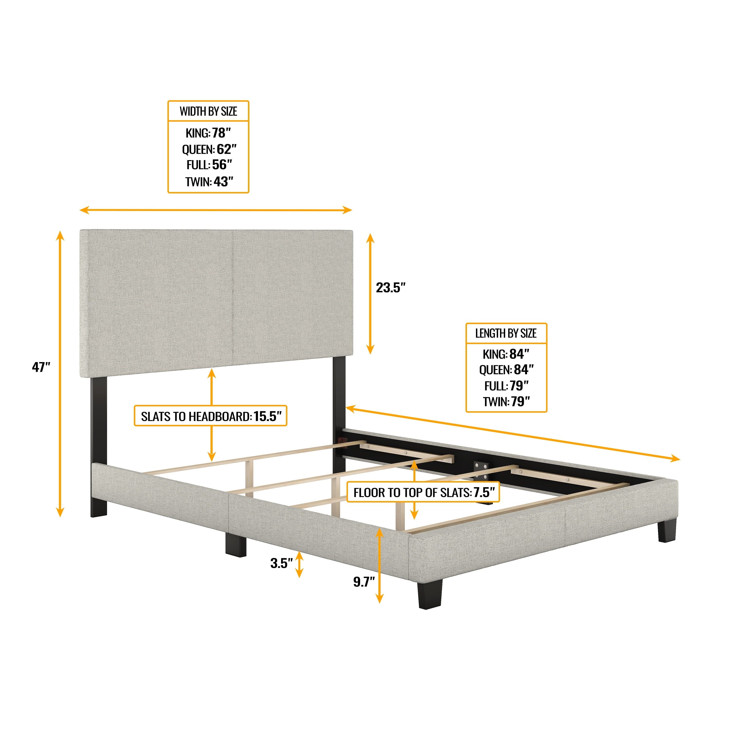 White Twin Linen Upholstered Platform Bed with Headboard